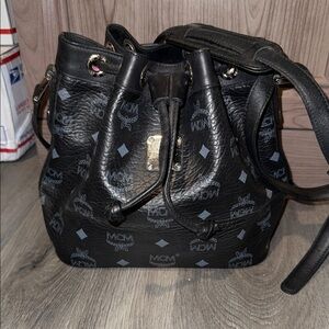 MCM Black Visetos Coated Canvas and Leather Drawstring Bucket Bag
